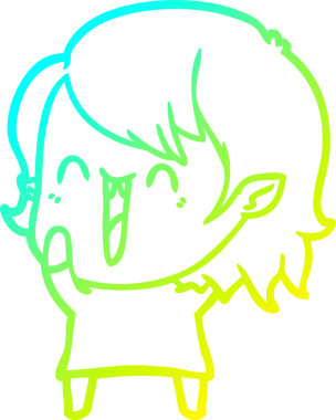 Bir insan tarafından çizilen mutlu vampir kız çizgi filminin soğuk gradyanı.