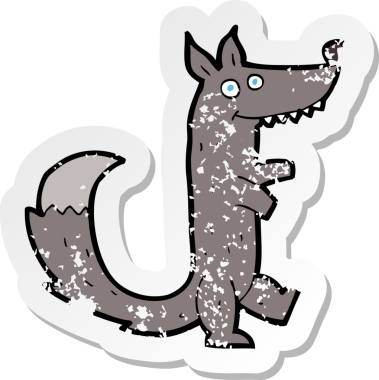 Bir insan tarafından çizilmiş bir kurt çizgi filminin gerilimli etiketi.