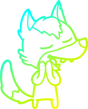 Bir insan tarafından çizilmiş gülen bir kurdun soğuk çizgi çizimi.