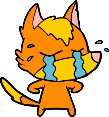 Bir insan tarafından çizilmiş üzgün küçük tilki çizgi film karakteri.