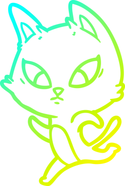 Bir insan tarafından çizilmiş kafası karışmış çizgi film kedisinin soğuk gradyan çizgisi.