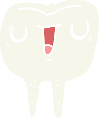 Bir insan tarafından çizilmiş düz renkli çizgi film mutlu dişi