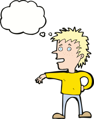 Çizgi filmci, bir insan tarafından çizilen düşünce baloncuğuyla umursamaz bir jest yapıyor.