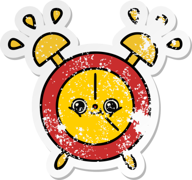 Bir insan tarafından çizilmiş sevimli bir çizgi film çalar saatinin sıkıntılı çıkartması.