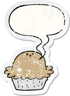 Konuşma balonlu karikatür turtası bir insan tarafından çizilmiş sıkıntılı eski bir çıkartma