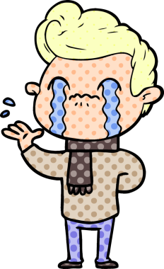 Bir insan tarafından çizilmiş ağlayan çizgi film adamı.