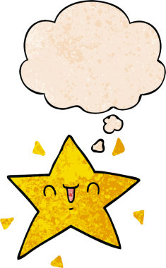 bir insan tarafından çizilmiş grunge dokuma tarzında düşünce baloncuğu olan çizgi film mutlu yıldızı