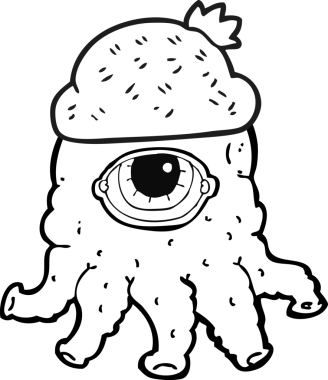 Bir insan tarafından çizilmiş siyah beyaz bir uzaylı şapkası.