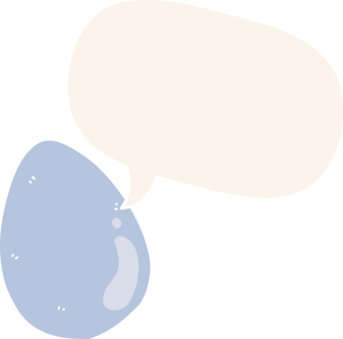 Konuşma baloncuklu karikatür yumurtası bir insan tarafından çizilmiş.