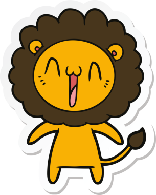 Bir insan tarafından çizilmiş mutlu bir aslanın çıkartması.