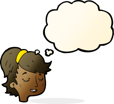 Bir insan tarafından çizilmiş düşünce kabarcığı olan güzel bir kadın yüzü.