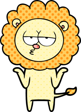 Bir insan tarafından çizilmiş canı sıkkın bir aslan.