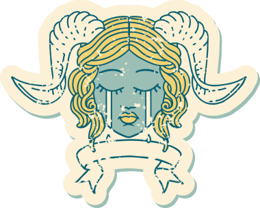 Retro Dövme Biçimi, bir insan tarafından çizilmiş kaydırma pankartıyla ağlayan karakter yüzü