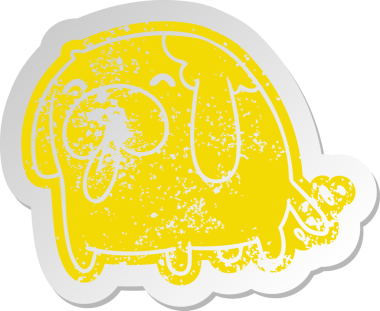 Bir insan tarafından çizilmiş sevimli bir köpeğin eski çizgi film etiketi kawaii