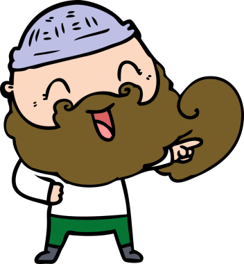 Bir insan tarafından çizilmiş sakallı ve kış şapkalı mutlu bir adam.