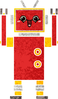 Bir insan tarafından çizilmiş mutlu bir robotun retro çizim tarzı karikatürü