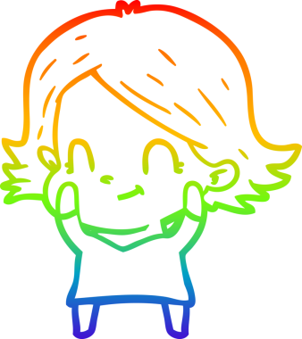 Gökkuşağı gradyan çizimi. Bir insan tarafından çizilmiş karikatür dostu bir kız.