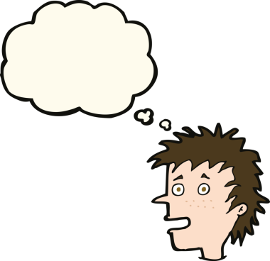 Bir insan tarafından çizilmiş düşünce baloncuğu olan heyecanlı çocuk.