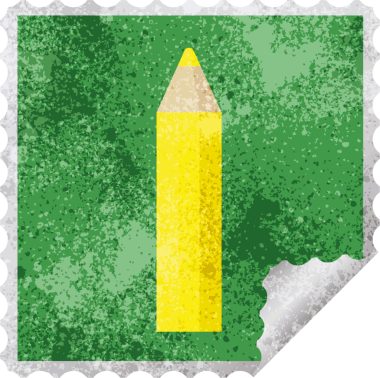 Bir insan tarafından çizilmiş sarı renkli kalem kare etiket