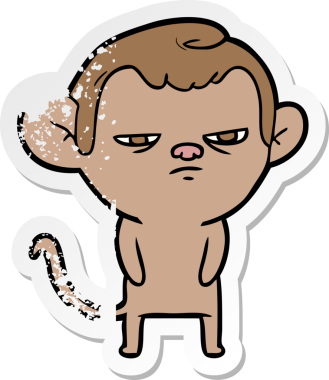 Bir insan tarafından çizilmiş karikatür maymununun sıkıntılı çıkartması