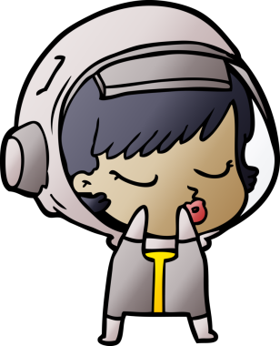 Utangaç çizgi film karakteri güzel astronot kız bir insan tarafından çizilmiş.