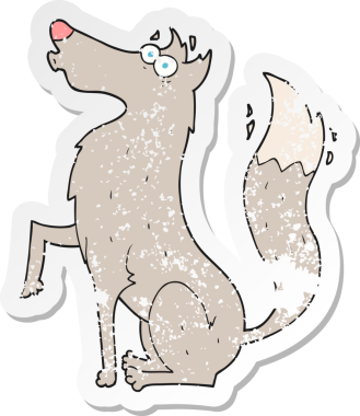 Bir insan tarafından çizilmiş bir kurt çizgi filminin gerilimli etiketi.