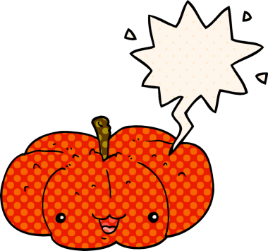 Çizgi roman tarzında konuşan balkabağı bir insan tarafından çizilmiş.