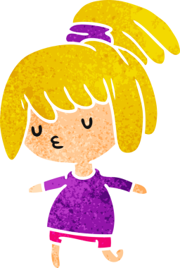 Bir insan tarafından çizilmiş sevimli bir kawai kızının eski çizgi film çizimi.