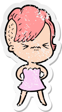 Bir insan tarafından çizilmiş sinirli bir hippi kızın sıkıntılı çıkartması.