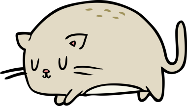 Bir insan tarafından çizilmiş sevimli şişman çizgi film kedisi.