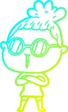 Bir insan tarafından çizilmiş gözlüklü bir karikatür kadın çizimi.