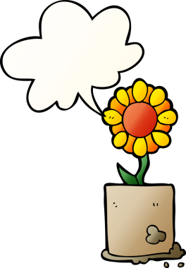 bir insan tarafından çizilmiş yumuşak eğimli konuşma baloncuklu karikatür çiçeği