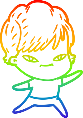 gökkuşağı gradyan çizimi bir insan tarafından çizilmiş mutlu bir kadın çizgi