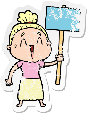 Bir insan tarafından çizilmiş mutlu, yaşlı bir kadının sıkıntılı çıkartması.