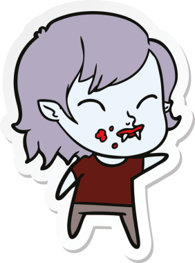 Bir insan tarafından çizilmiş yanağında kan olan vampir bir kızın çıkartması.