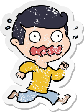 Bir çizgi film karakterinin sıkıntılı çıkartması bir insan tarafından çizilmiş.