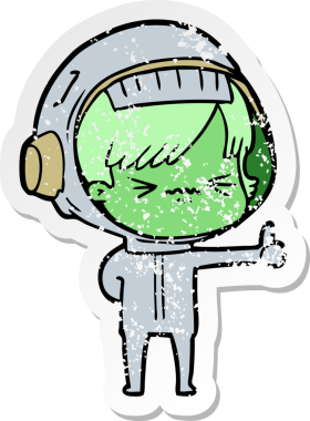 Sinirli bir uzay kızının insan tarafından çizilmiş baş parmak işareti yapıştırması.