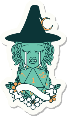 Ağlayan bir Ork cadısının çıkartması. Bir insan tarafından çizilmiş doğal bir D20 rulosu.