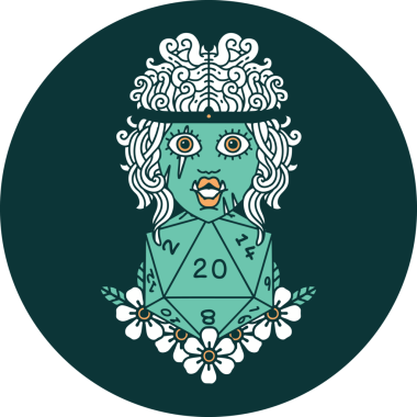 Bir insan tarafından çizilmiş 20 zarlı Ork barbarının simgesi.