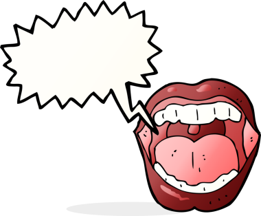 Bir insan tarafından çizilmiş konuşma baloncuklu çizgi film ağzı.