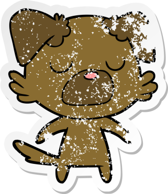 Bir insan tarafından çizilmiş bir karikatür köpeğinin sıkıntılı çıkartması.