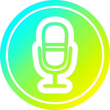 bir insan tarafından çizilen havalı gradyan bitiş grafikli dairesel simgeyi kaydeden mikrofon