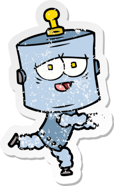 Bir insan tarafından çizilmiş karikatür robotunun sıkıntılı çıkartması.