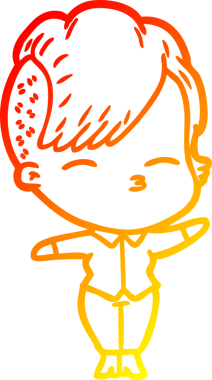 Bir insan tarafından çizilmiş çizgi film karakteri şaşı bir kızın sıcak çizgi çizimi