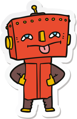 Bir insan tarafından çizilmiş robot karikatür çıkartması.