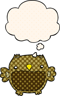 Bir insan tarafından çizilmiş çizgi roman tarzında düşünce baloncuğu olan çizgi film baykuşu