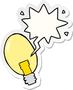 bir insan tarafından çizilmiş konuşma kabarcığı çıkartmalı karikatür elektrik ışığı