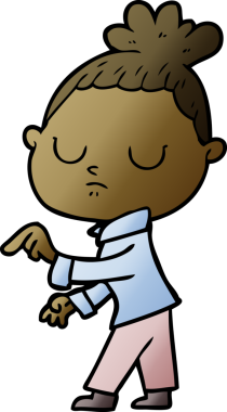 Bir insan tarafından çizilmiş sakin bir kadın çizgi filmi.