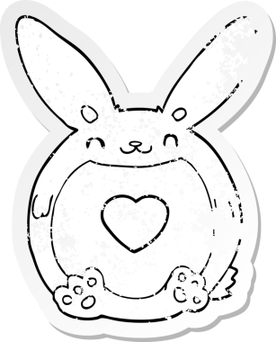 Bir insan tarafından çizilmiş aşk dolu bir kalbi olan çizgi film tavşanı.