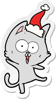 Bir insan tarafından çizilmiş Noel Baba şapkası takan bir kedinin komik el yazısı.